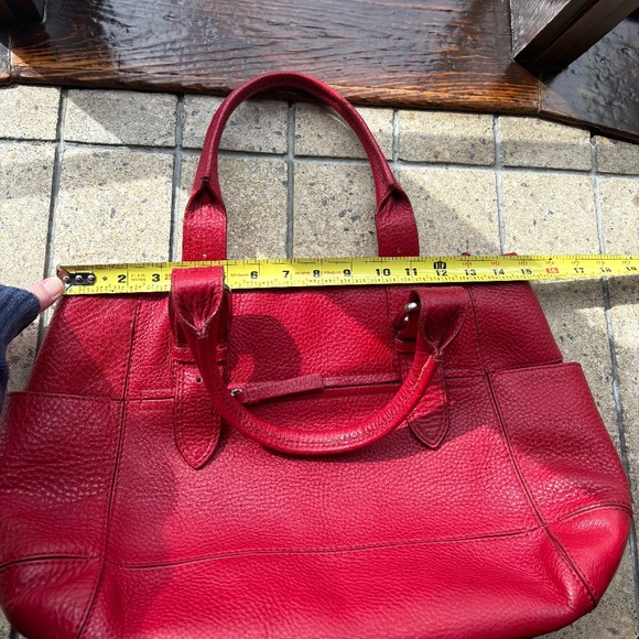 Cole Haan RED pebbled leather handbag w/silver polished hardware - Picture 8 of 13